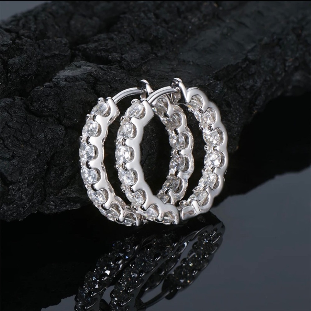 Certified 3.5mm 2.8CT Colorless Moissanite 925 Sterling Silver Hoop Earrings - Picture 3 of 11